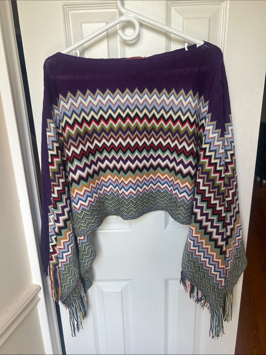 Missoni Zig Zag Purple Colourblock Fringe Poncho